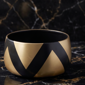 Metal Decorative Planter-  Black  & Gold Zigzag Pattern