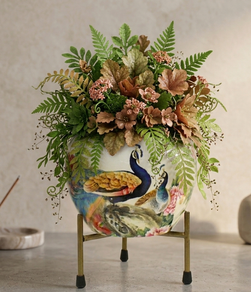 Peacock Design Metal Planter with Stand - Image 2