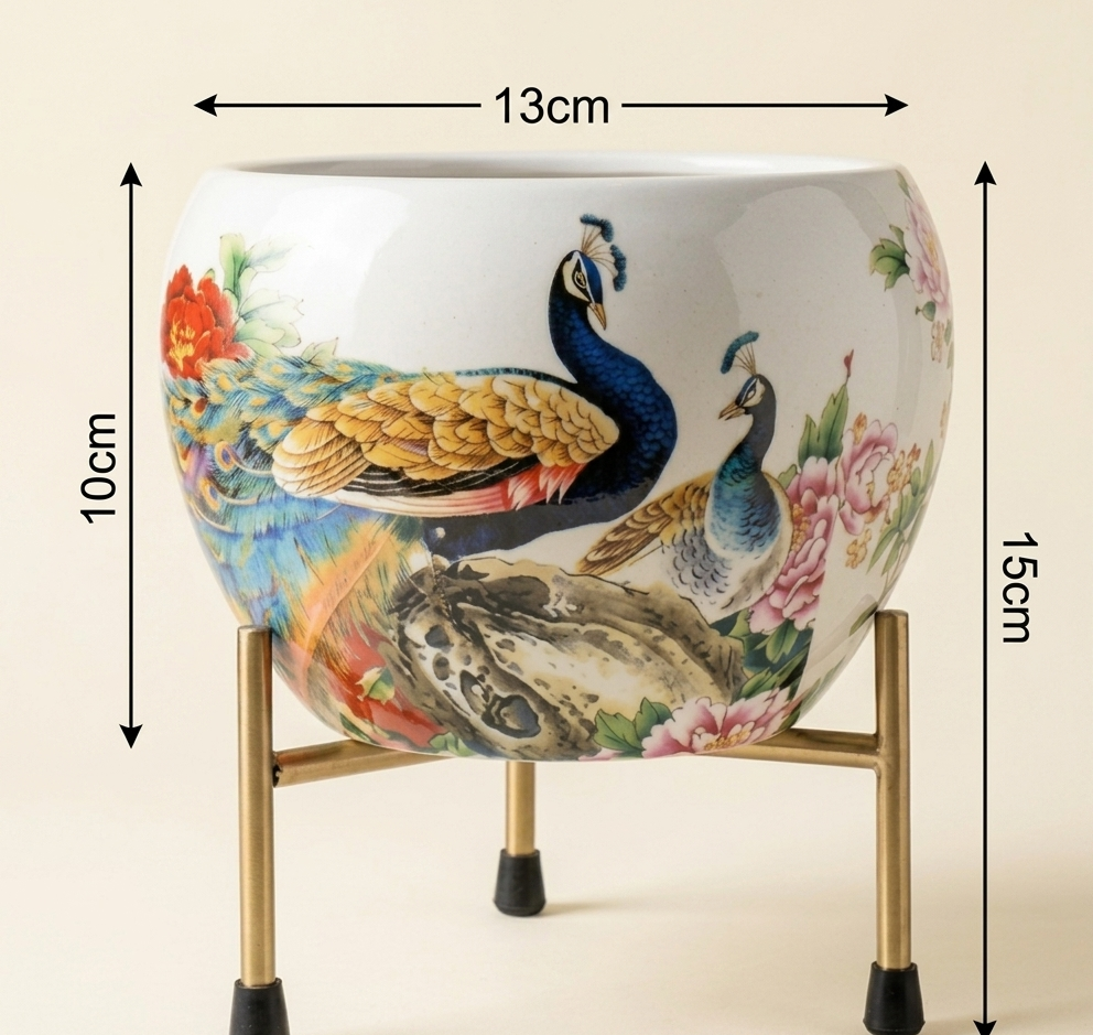 Peacock Design Metal Planter with Stand - Image 3
