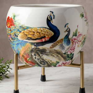 Peacock Design Metal Planter with Stand