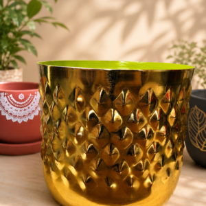 Gold Hammered Metal Planter