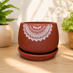 Handcrafted Terracotta Clay Planter with Tray