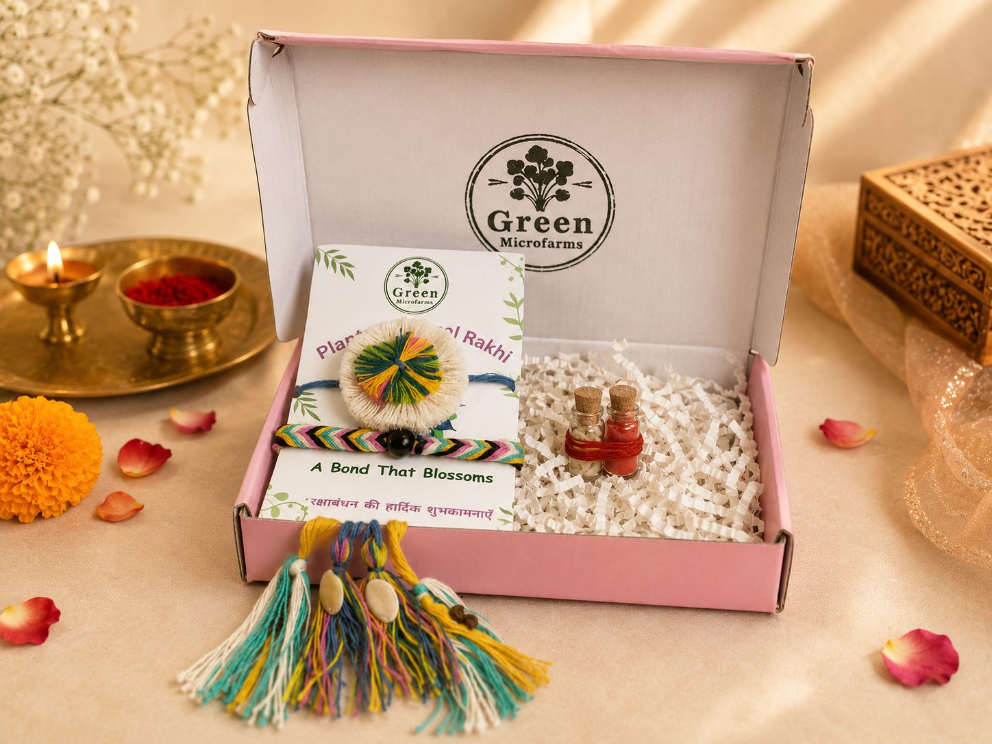 Handmade Duo Plantable Seed Rakhi Gift Set with Roli Chawal - Image 2