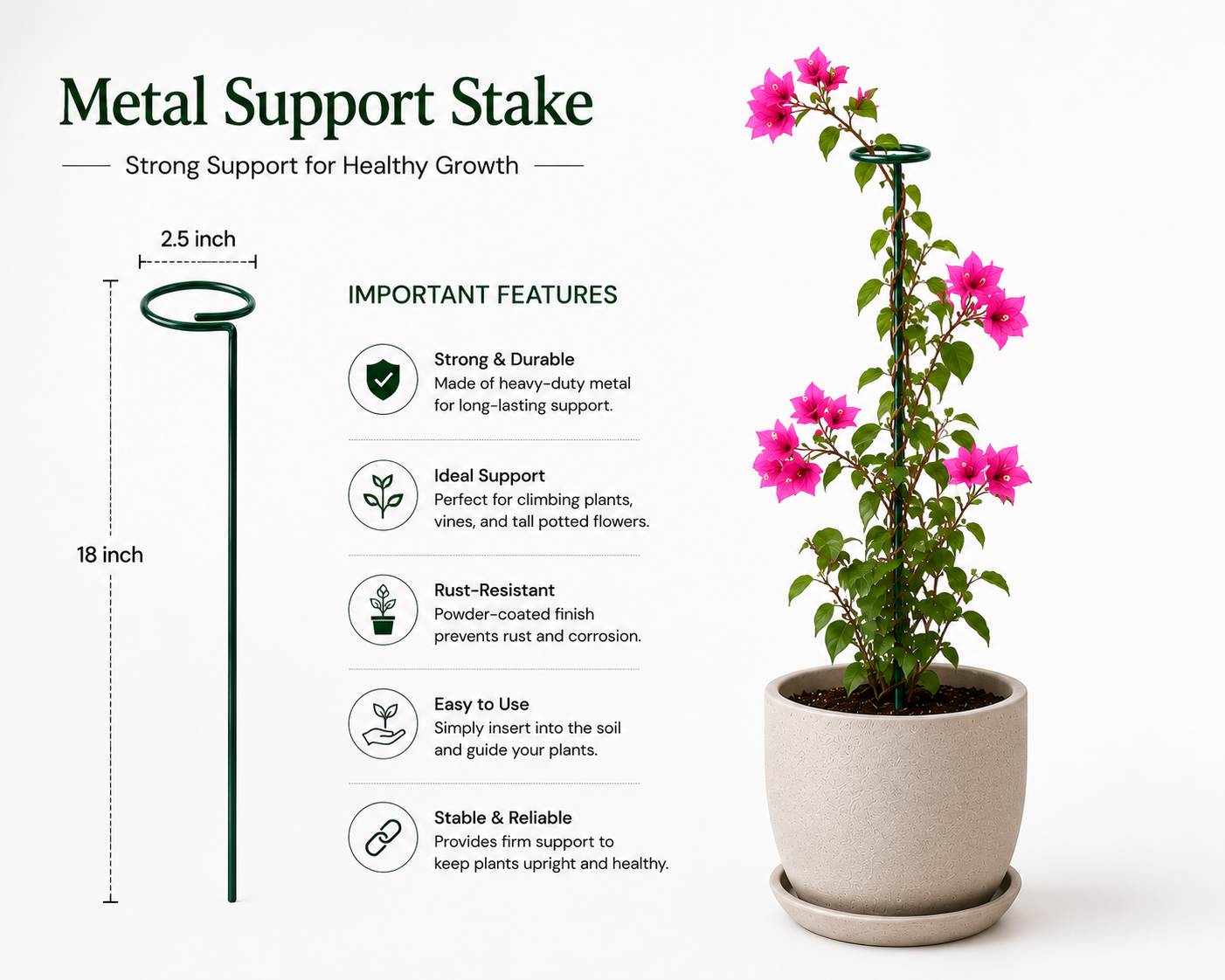 Metal Plant Support Stakes (18 Inch) – Heavy Duty Garden Support Stakes - Image 4